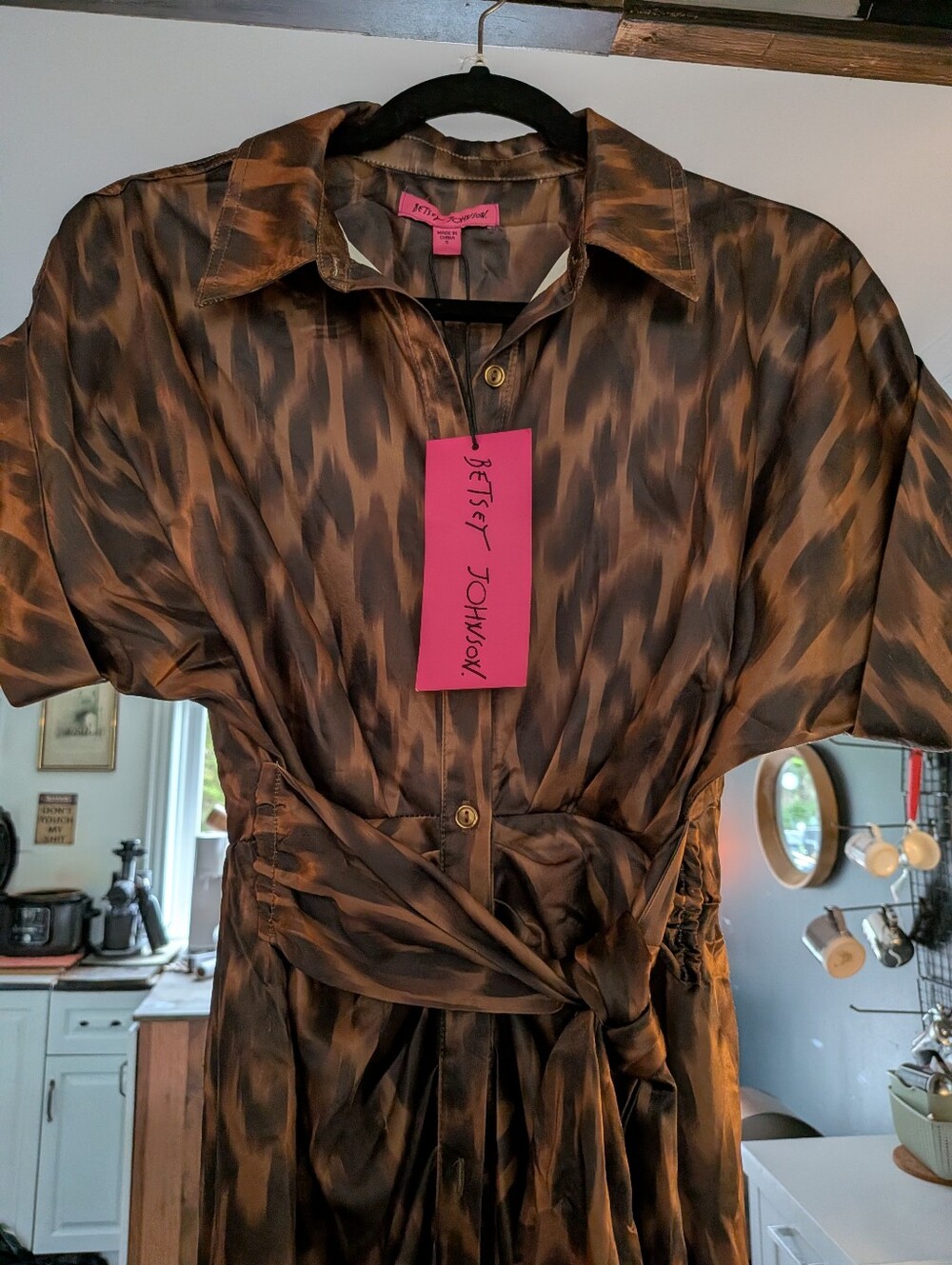NWT* Betsey Johnson Ruched Button-Down Animal Print Hi Lo Belted Gown Size Small - Picture 11 of 16